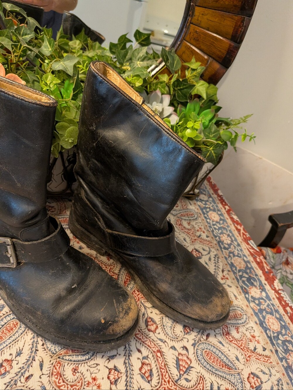Frye Black Leather Mid-Calf Buckle Boots - Picture 4 of 10